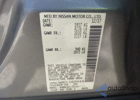 2018 Nissan Altima 2.5 Sl z USA, uszkodzony, nr VIN 1N4AL3AP2JC169949